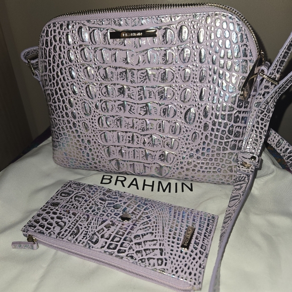 Brahmin Handbags - Brahmin Mini Sydney Violet Wonderland Melbourne Leather Crossbody & Card Case